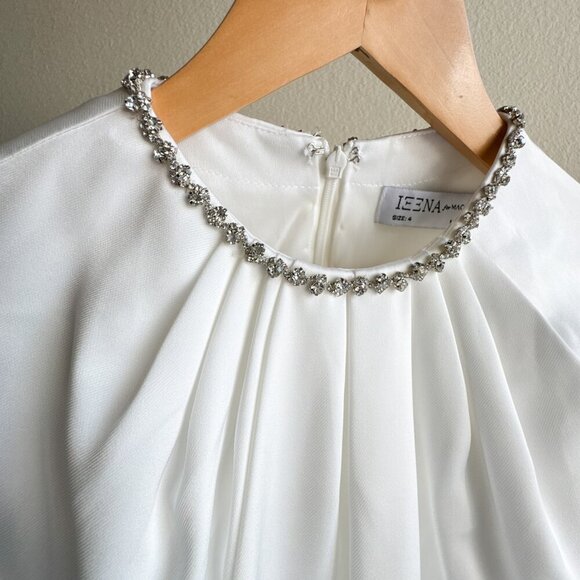 Ieena for Mac Duggal  White Rhinestone Embellished Neckline Shift Dress Size 4 - Picture 6 of 14